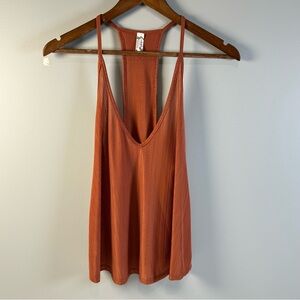 Intimately Free People Slinky Ribbed V Neck Racerback Tank Top Burnt Orange SzXS